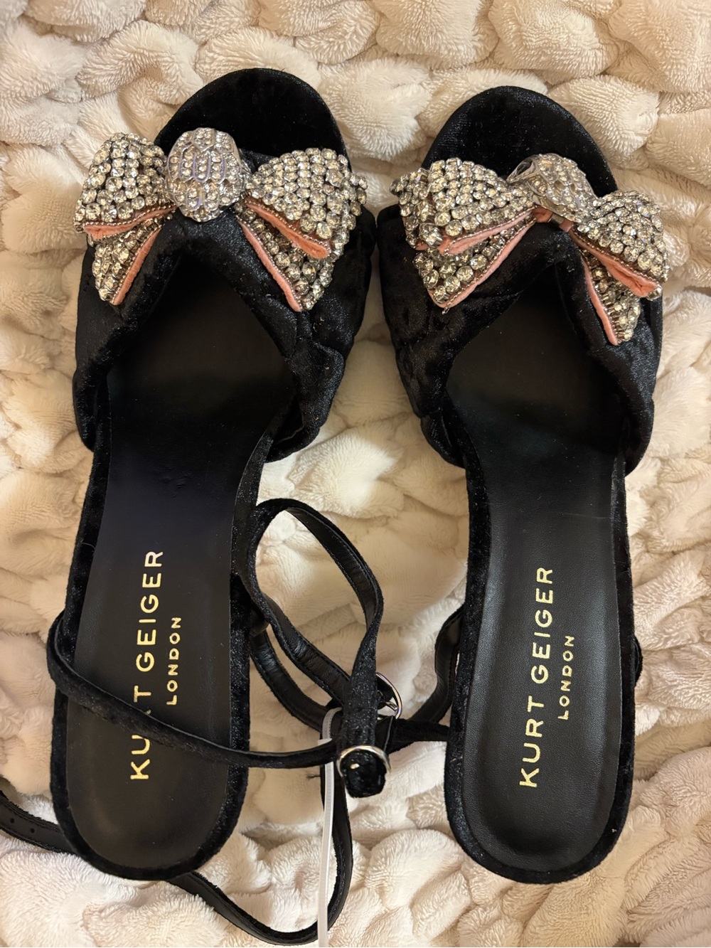 NEW… Kurt Geiger Black Velvet Crystal Bow Ankle-Strap Heels